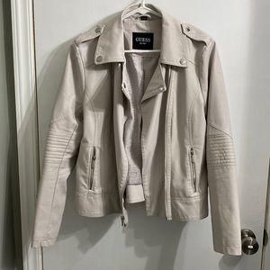 Guess Women’s Faux Leather Asymmetrical Moto Jacket Off White Size L
